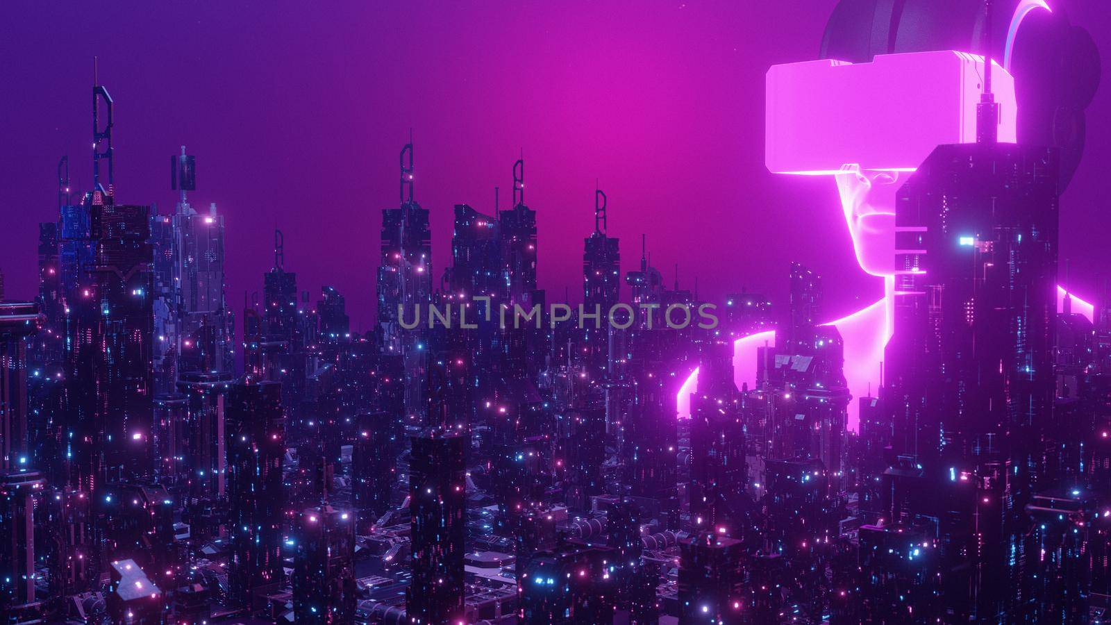Metaverse VR Virtual Reality Big Data Connection Technology. Smart City Digital Transformation.Telecommunication And Communication Concept Background 3d Render