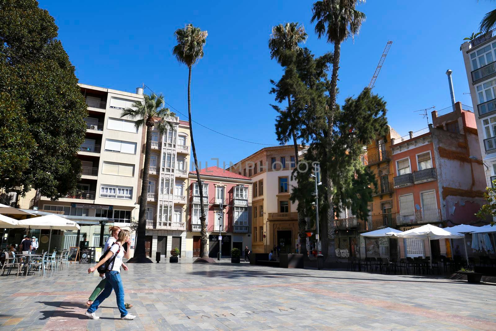 Cartagena, Murcia, Spain- July 17, 2022: Beautiful San Francisco Square in Cartagena on a sunny day of summer