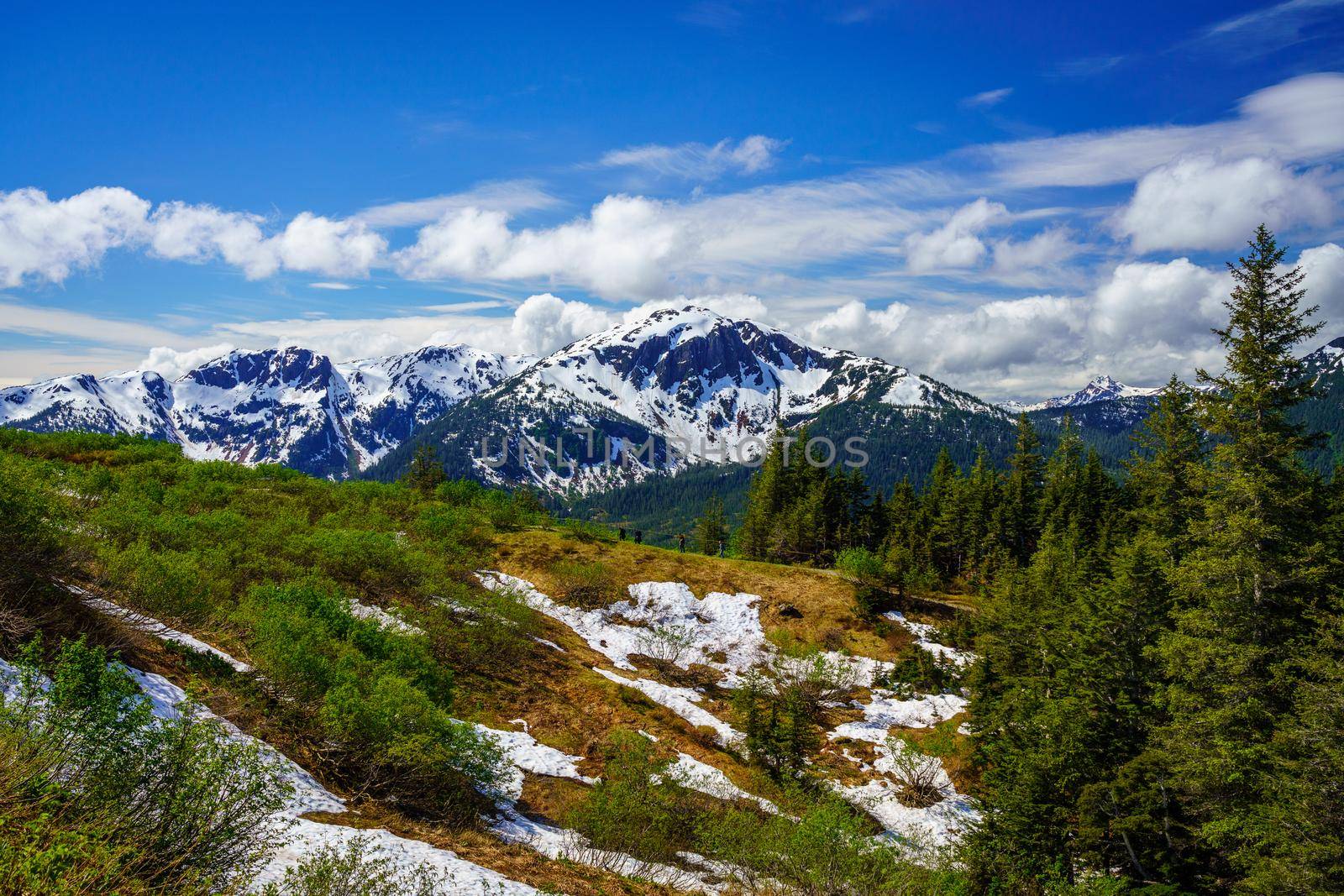 View from top of tram towards Mount Bradley above the city of Juneau in Alaska