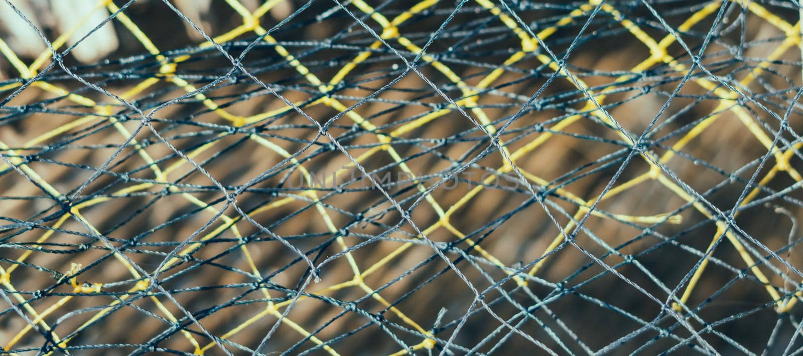BANNER abstract close-up macro real photo beautiful wallpaper. Fisherman rope net texture fiber surface pattern. Futuristic subtle waving lines art modern background. Beige grey light yellow multi.