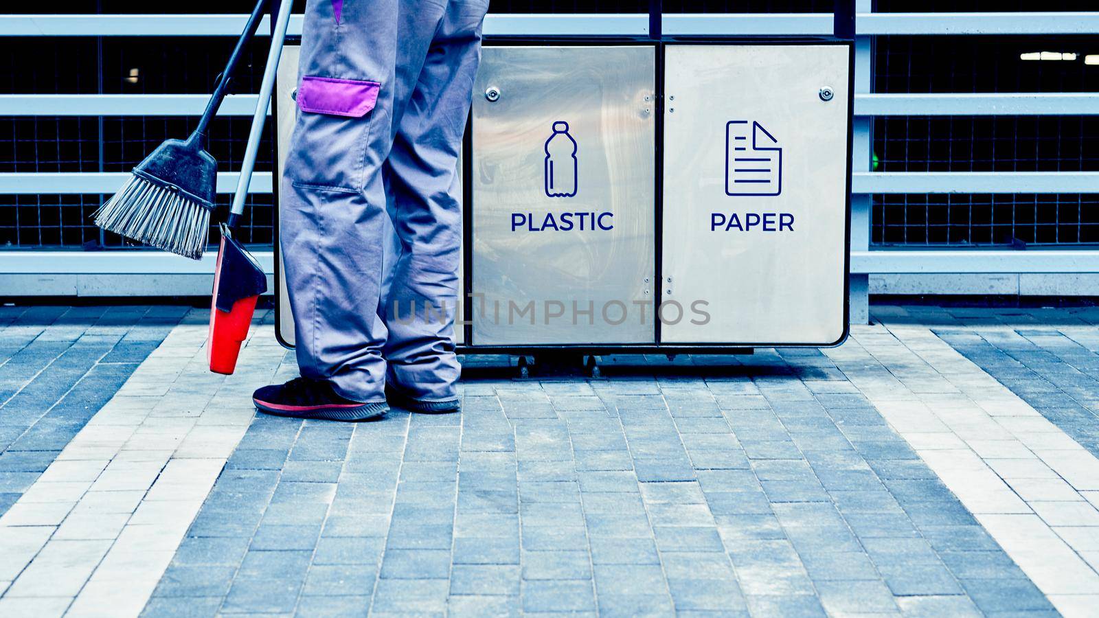 Waste containers and janitor's feet, keep your planet Earth clean by jovani68