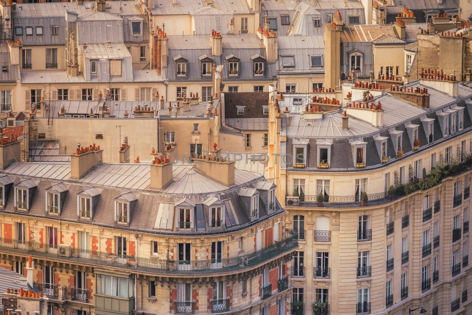 Montmartre parisian roofs details at sunrise Paris, France