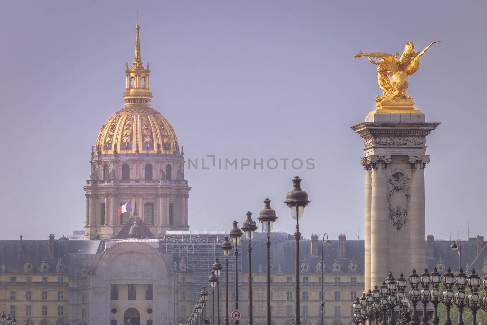 Pont Alexandre III and Les Invalides at clear day, Paris, france