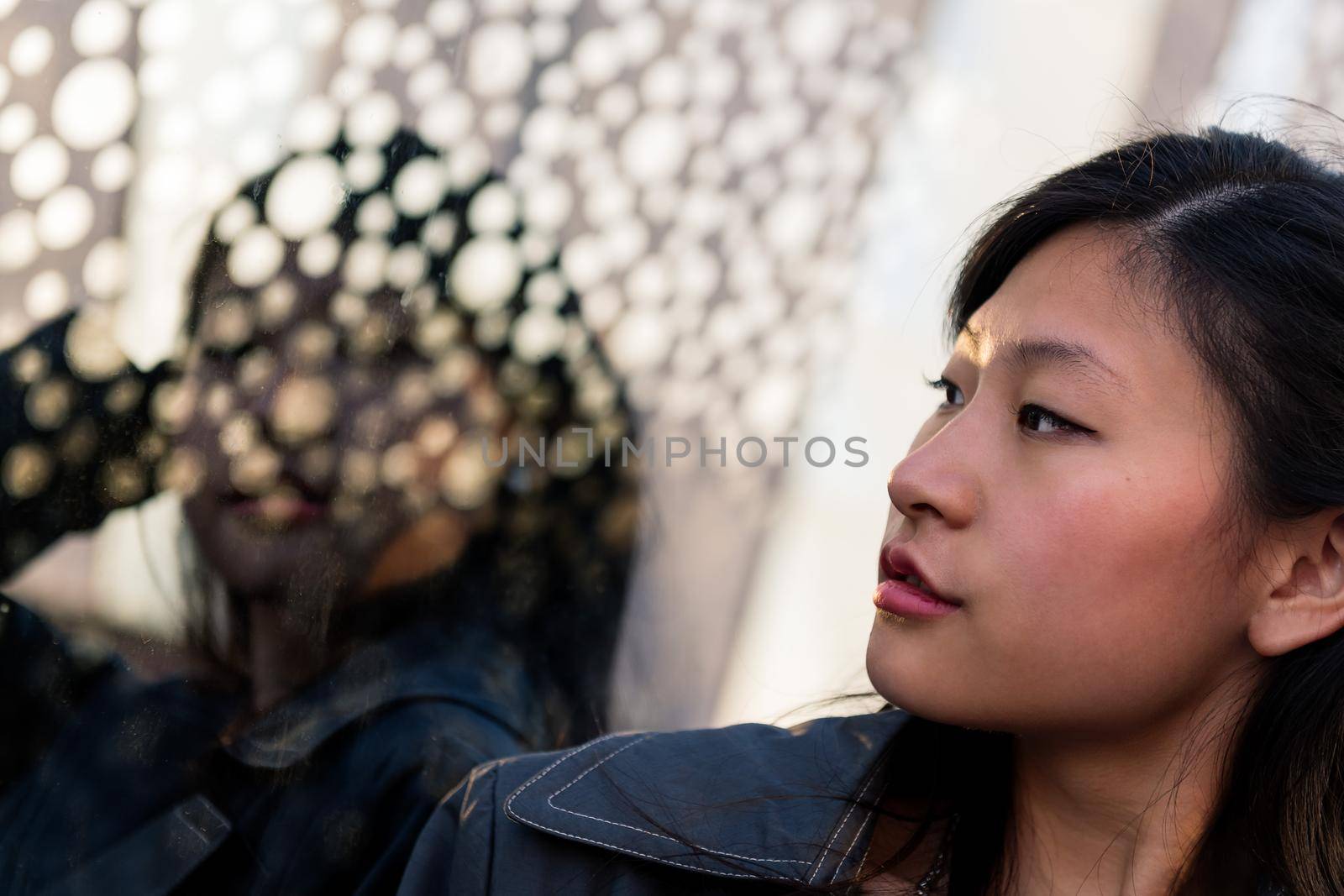 portrait of a young beautiful asian woman, copy space for text