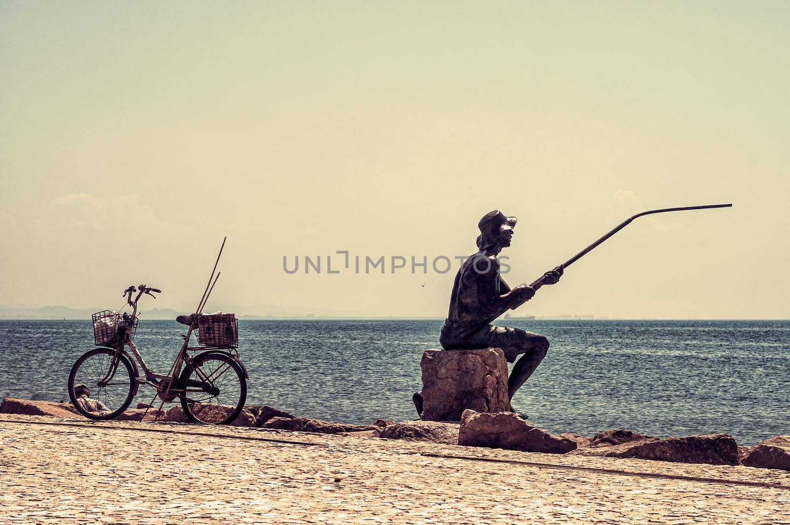 Durres Albania 26 August 2019: Fisherman sculpture Durres
