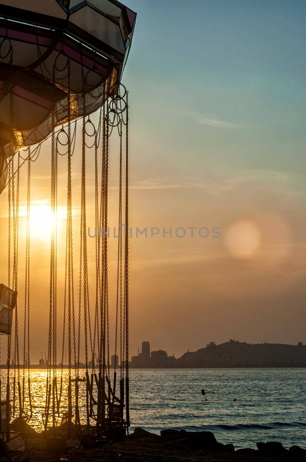 Sunset in Durres Luna Park view. Albania 2019