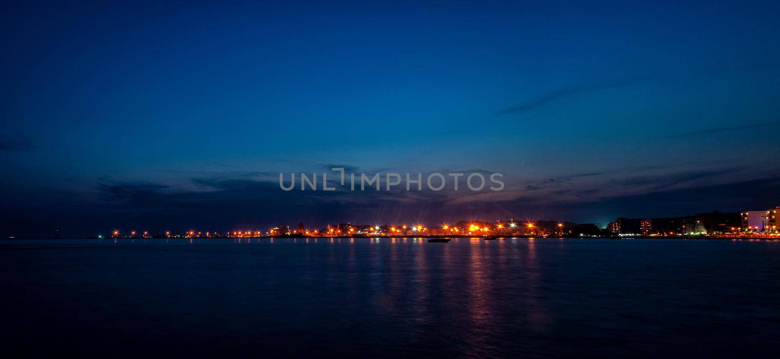 Night in Durres Port view. Albania 2019