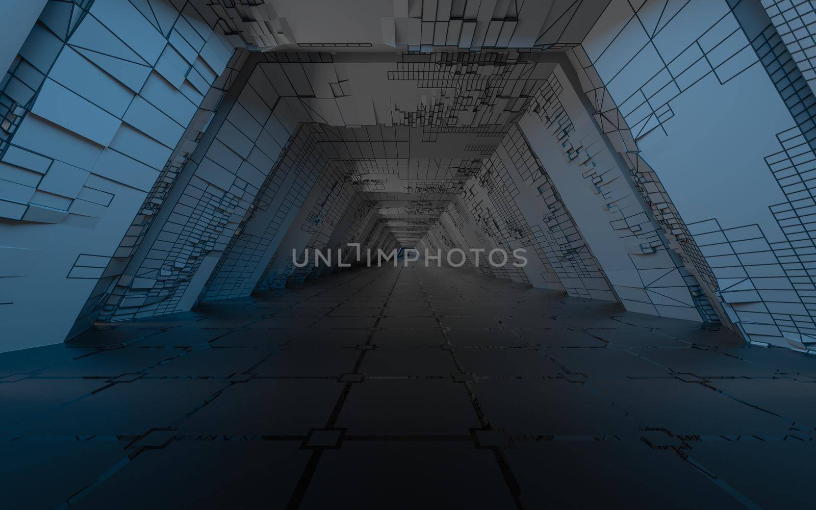 Empty tunnel with dark background, 3d rendering. by vinkfan