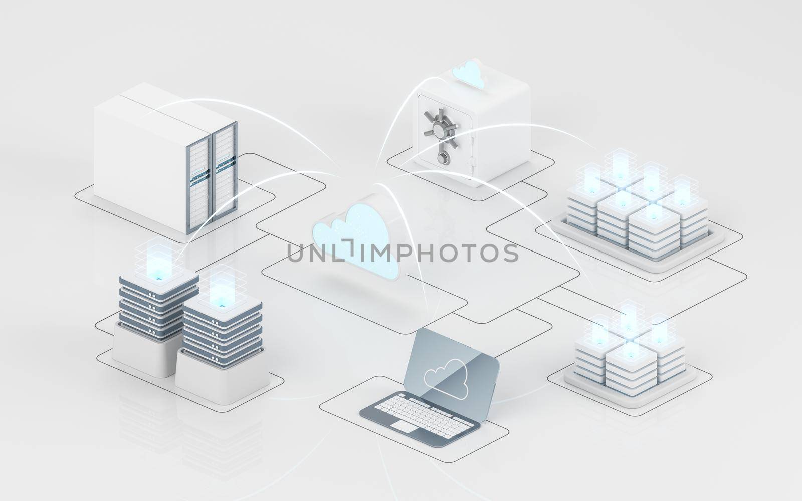 Cloud computing and information devices, 3d rendering. by vinkfan