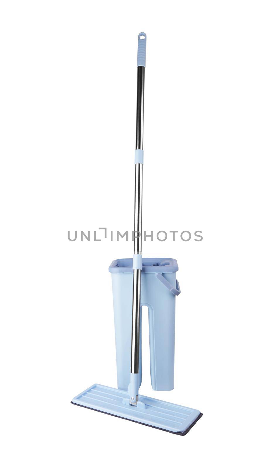 Blue plastic mop isolated on white background