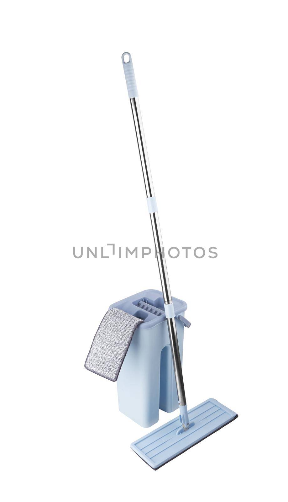 Blue plastic mop isolated on white background