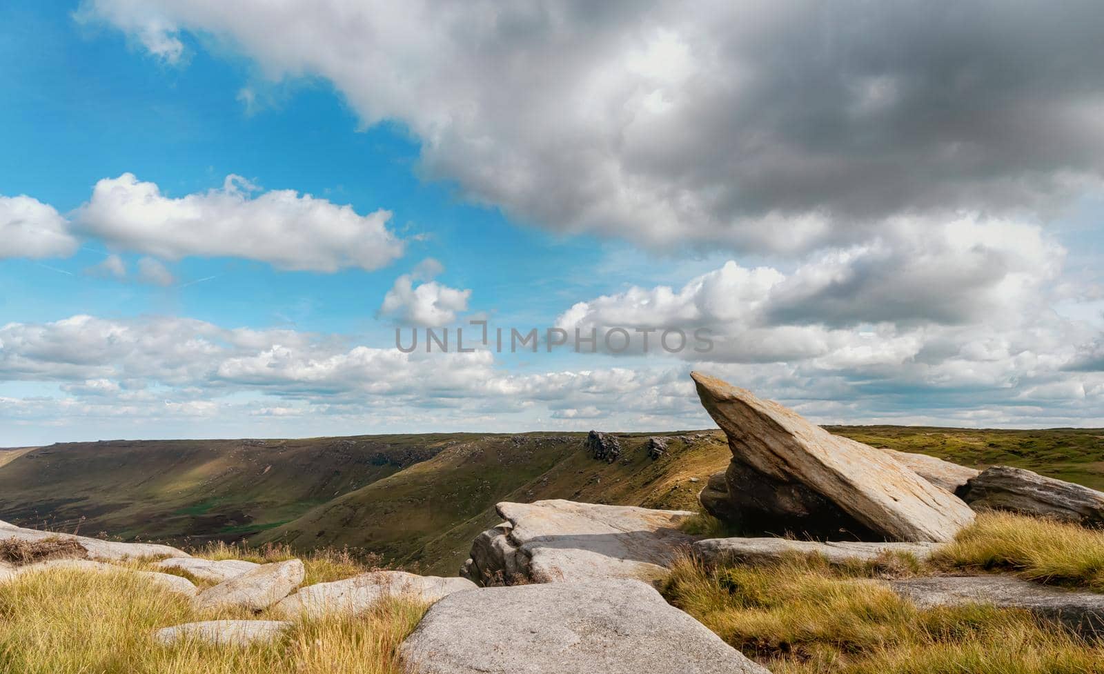 Usual rural England landscape in Yorkshire. Amazing view in the national park Peak District on a sunny day in Summer by Iryna_Melnyk