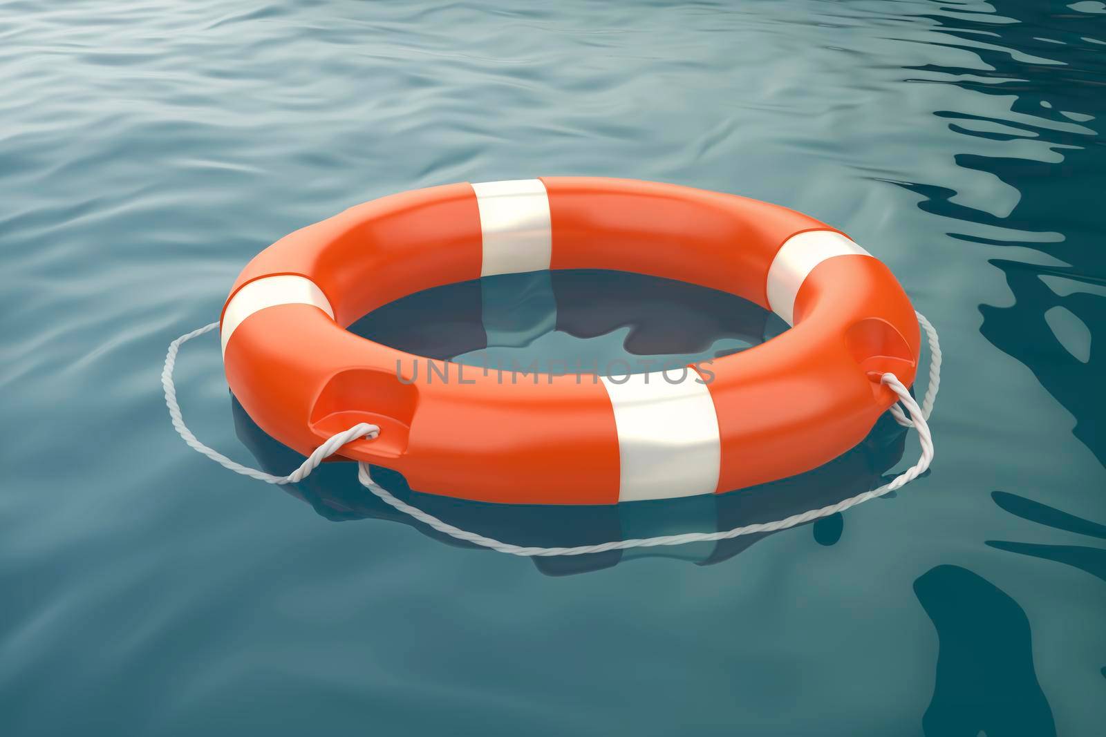 Orange lifebuoy ring floating on sea