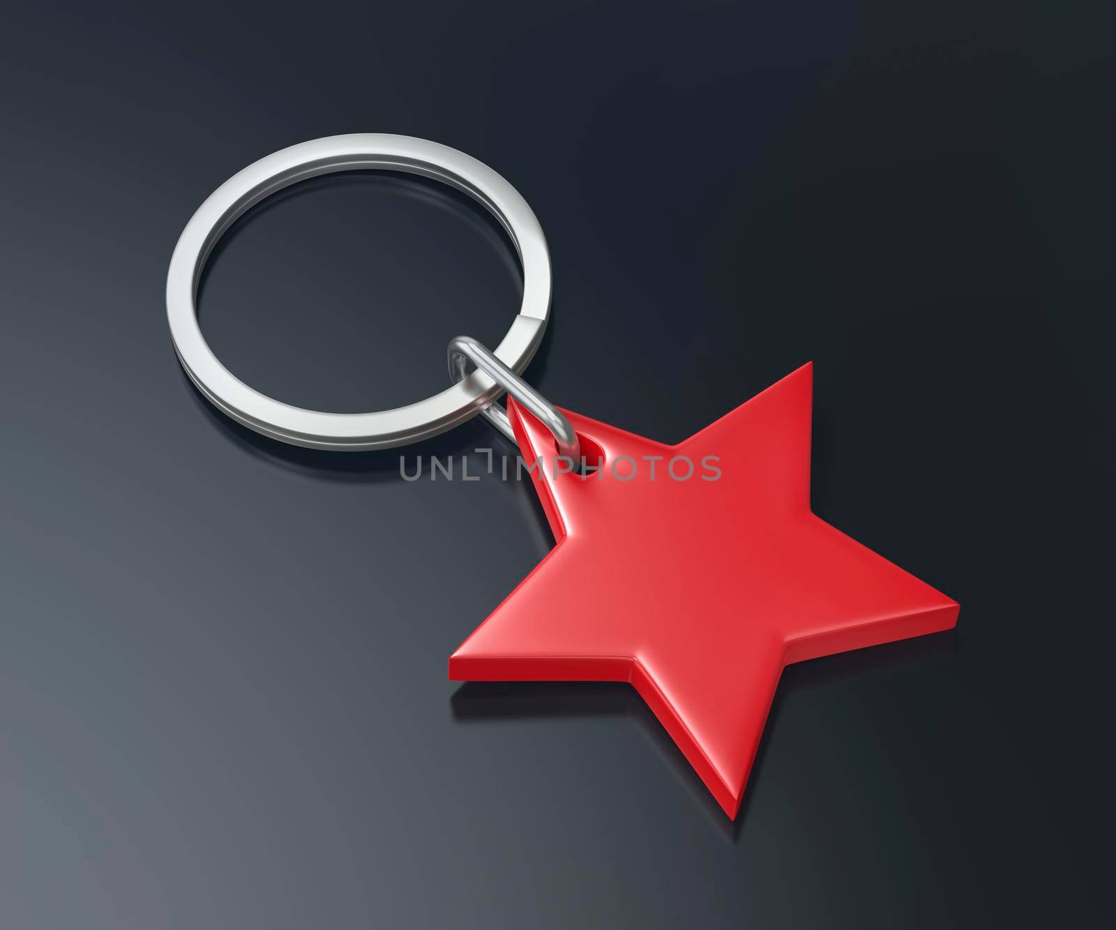 Keyring with shiny red star on dark background