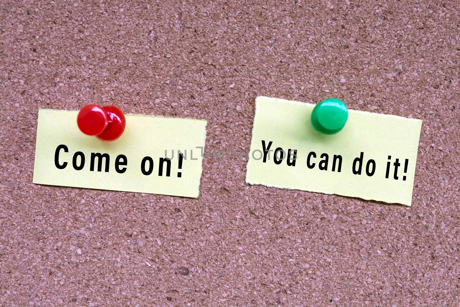 Come on, you can to it words on stick note and pinned to a cork notice board. Business concept.