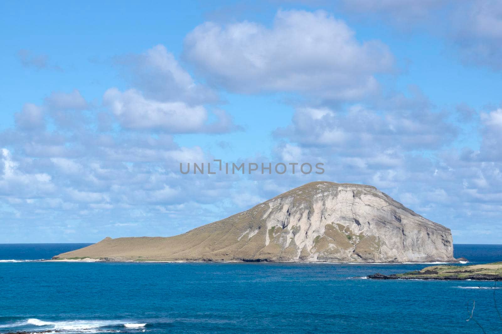 Manana Island located on the Windward side of O'ahu, north of Makapu'u Point. The shape of the island actually resembles a rabbit the island.  Island is a seabird sanctuary.
