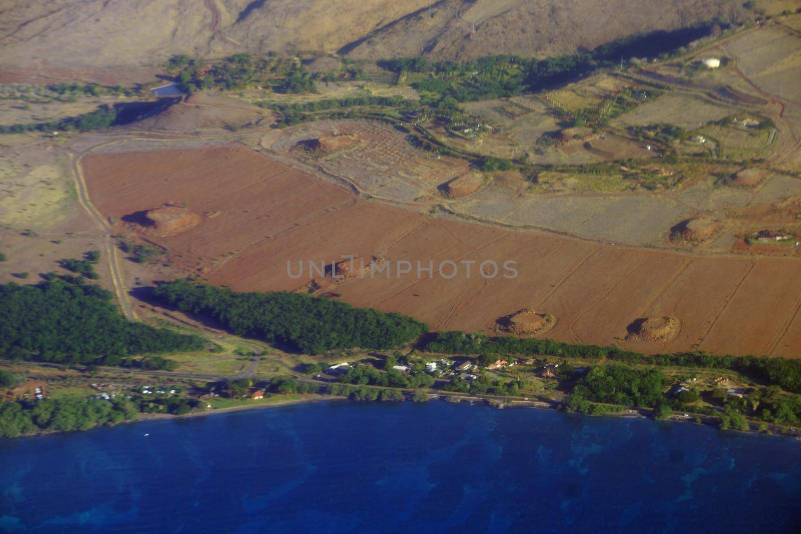 Aerial of coastline of Olowalu, Maui, Hawaii.  
Olowalu is a community on the west side of the island of Maui in the state of Hawaii. It is located about 4 miles south of Lahaina on the Honoapiʻilani Highway.                