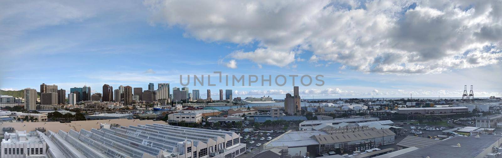 Aerial view of the Honolulu Port and downtown skyline by EricGBVD