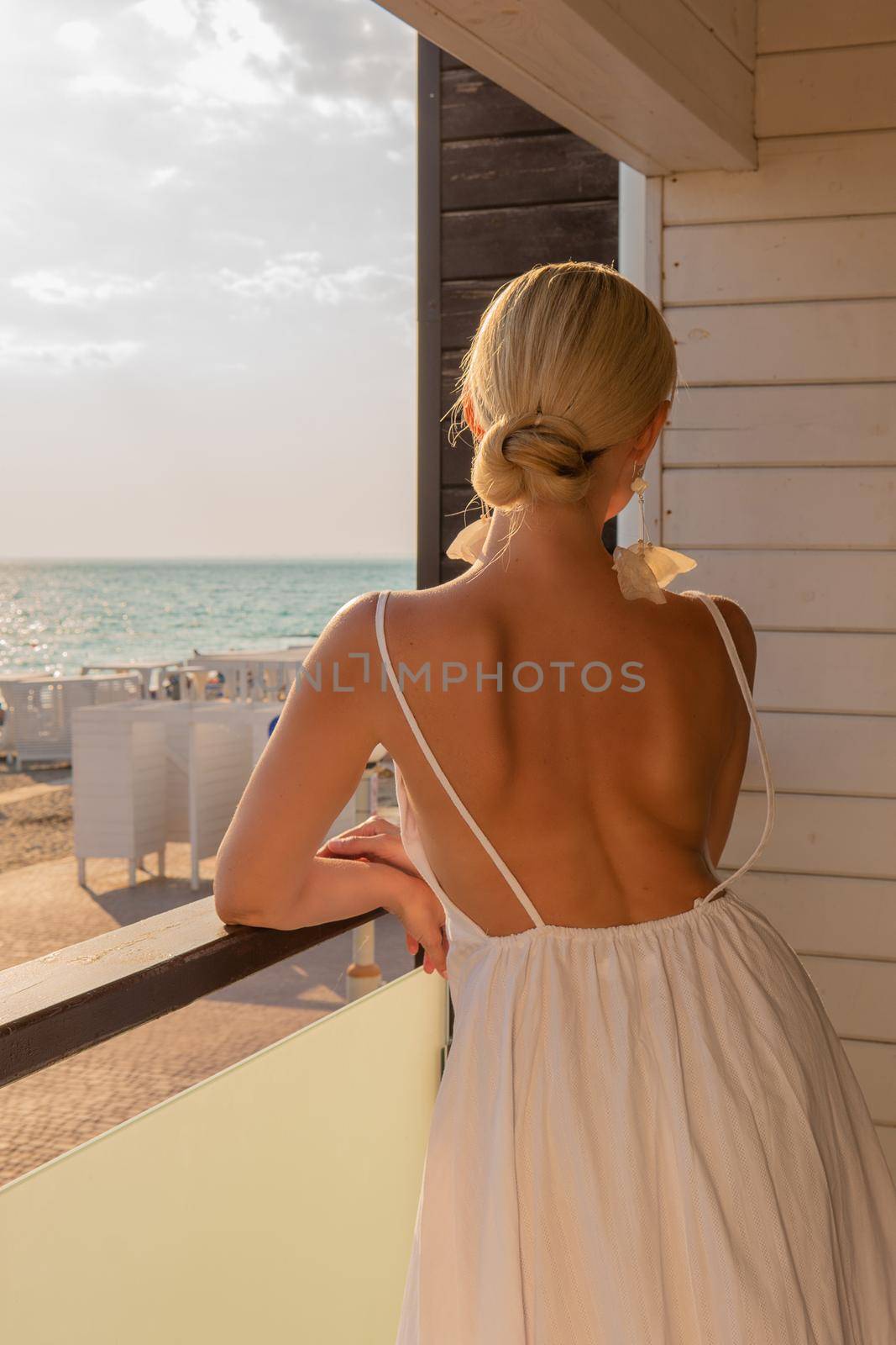 Sea view window sorrento coast mediterranean open room vacation terrace, for ocean female from beautiful from happy relaxation, beauty enjoy. Tourism background standing,