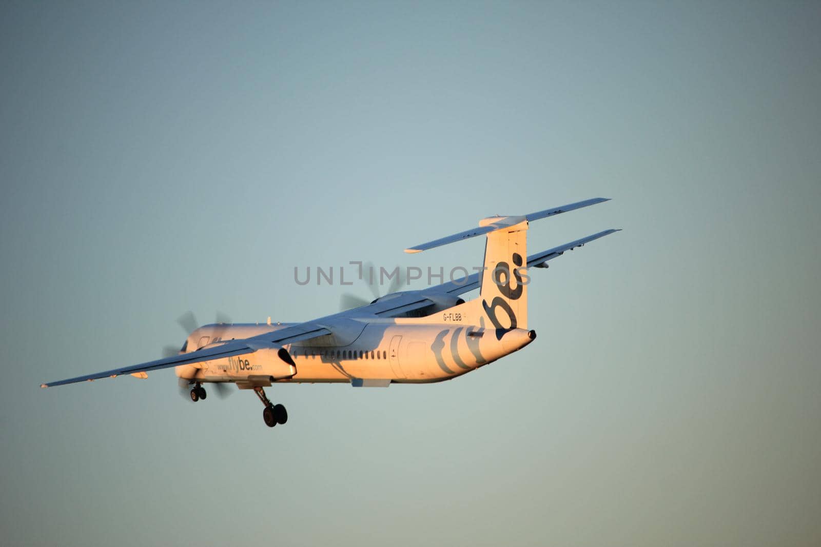 Amsterdam, the Netherlands  -  June 2nd, 2017: G-FLBB Flybe De Havilland Canada DHC-8-400 taking off from Polderbaan Runway Amsterdam Airport Schiphol