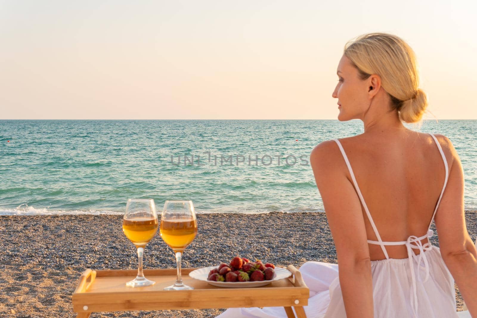 Girl rest restaurant tray wine sea two copyspace beach sunny, from provence alcohol for vacation from picnic tropical, tourism outdoors. Dinner weekend table, by 89167702191