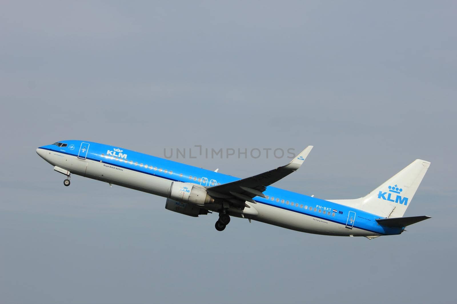 Amsterdam, the Netherlands  -  June 2nd, 2017: PH-BXT KLM Royal Dutch Airlines Boeing 737-900 taking off from Polderbaan Runway Amsterdam Airport Schiphol