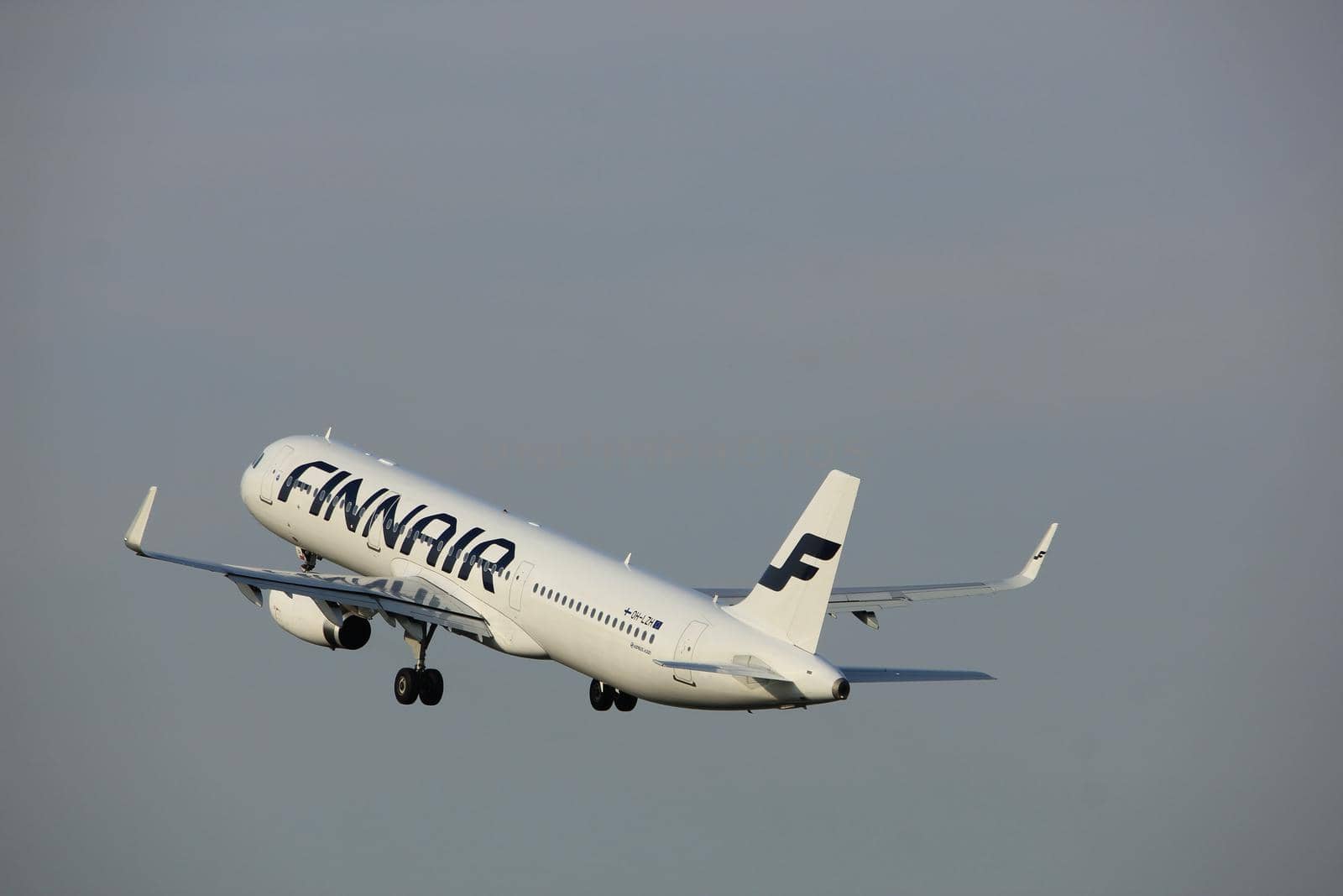 Amsterdam, the Netherlands  -  June 2nd, 2017: OH-LZH Finnair Airbus A321 taking off from Polderbaan Runway Amsterdam Airport Schiphol