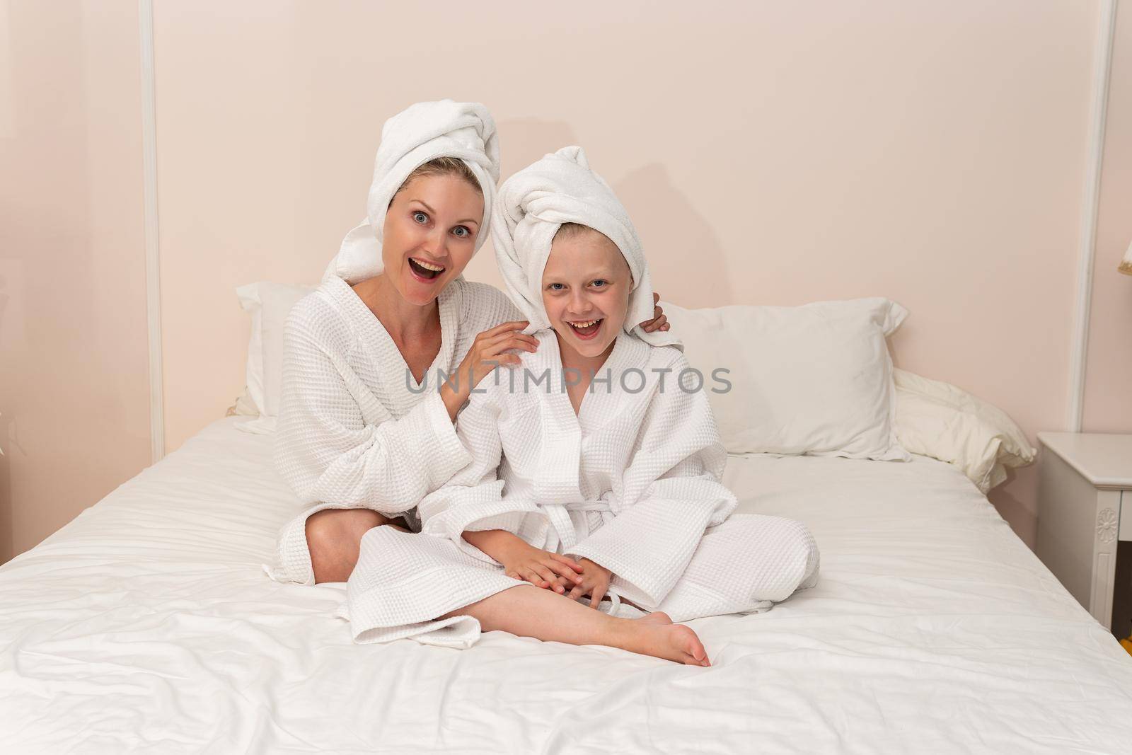 Daughter love smiling bath mom dries thinks elbows Creek bed, for girl hygiene for woman from hotel beauty, pirate bathing. Care health comfort,