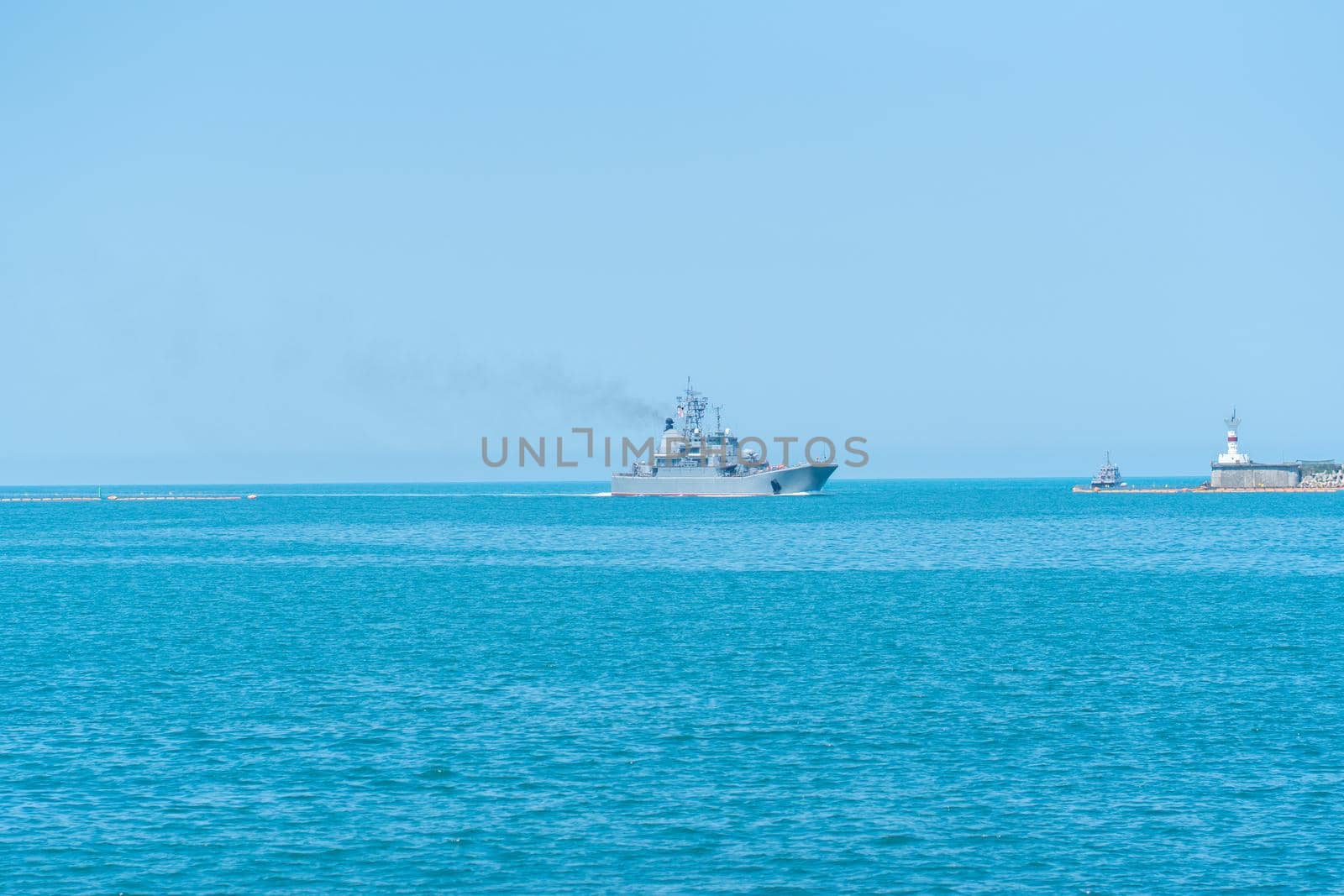 RUSSIA, CRIMEA - JUL 08, 2022: Russian navy military sevastopol russia group day sky sailing sea, concept black ship in warship for port force, weapon defense. Destroyer steel missile, by 89167702191