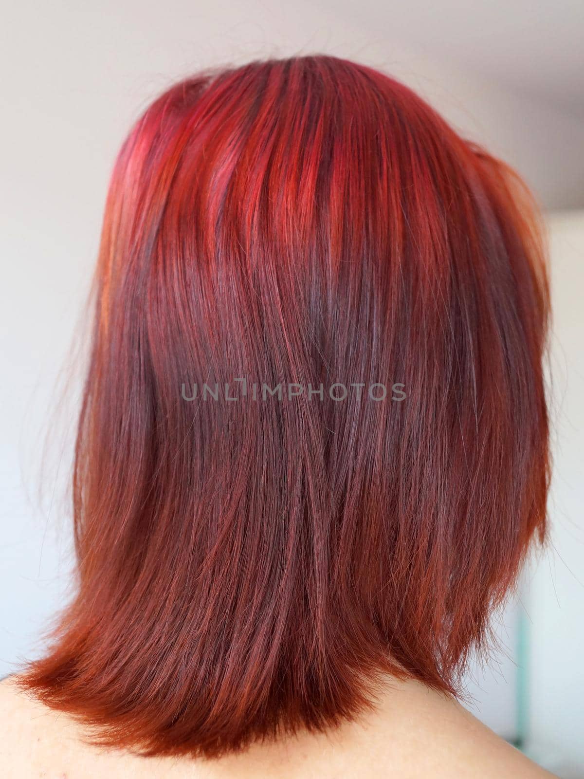 head of a red-haired girl close-up, rear view by Annado