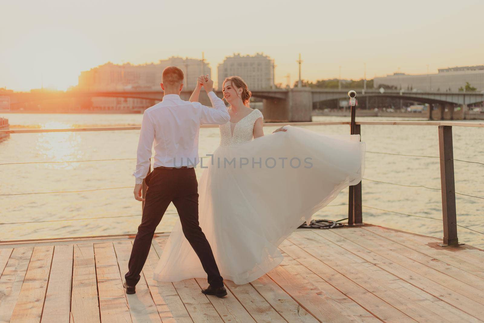 The dance of the bride and groom. Wedding article. A happy couple. Love. Photos for printed products. Romance