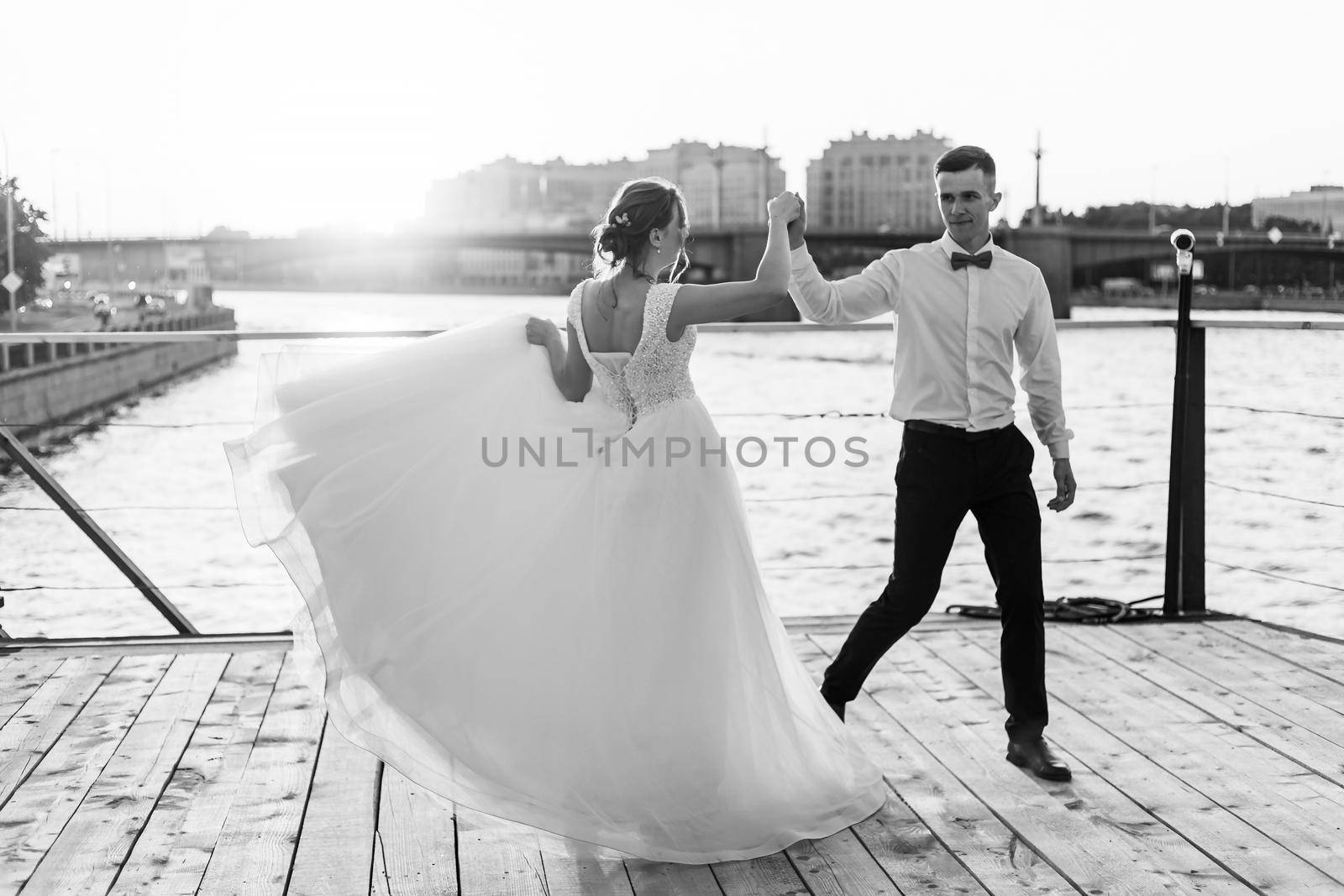 The dance of the bride and groom. Wedding article. A happy couple. Love. Photos for printed products. Romance