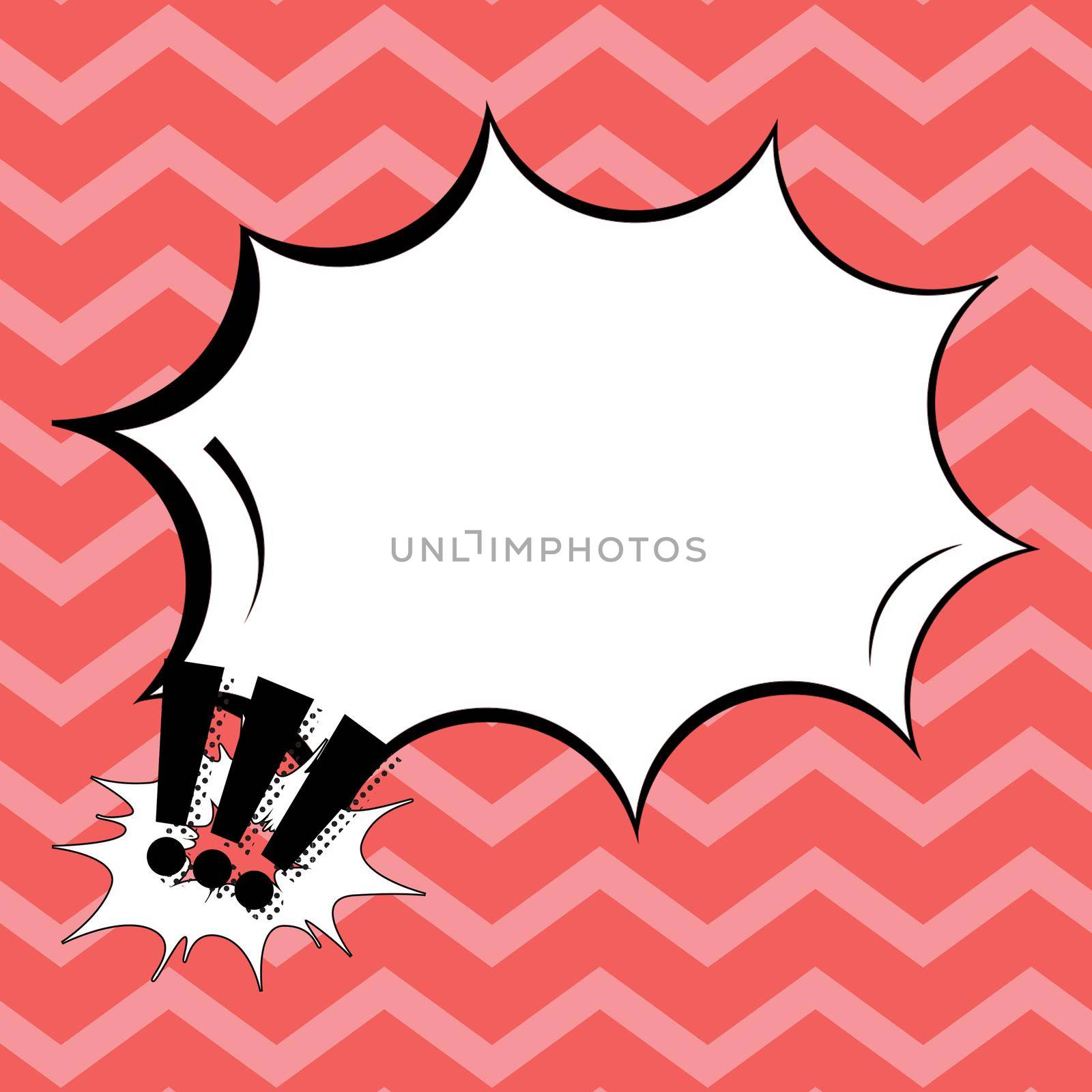 Creative Blank Explosion Blast Scream Speech Bubble With Exclamation Marks On Patterned Color Background. Design Of Thinking Representing Expression Of Ideas. by nialowwa