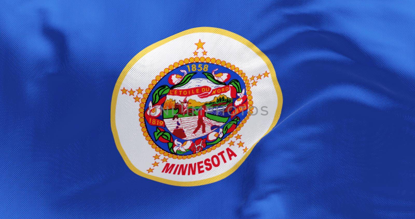 The US state flag of Minnesota waving in the wind by rarrarorro