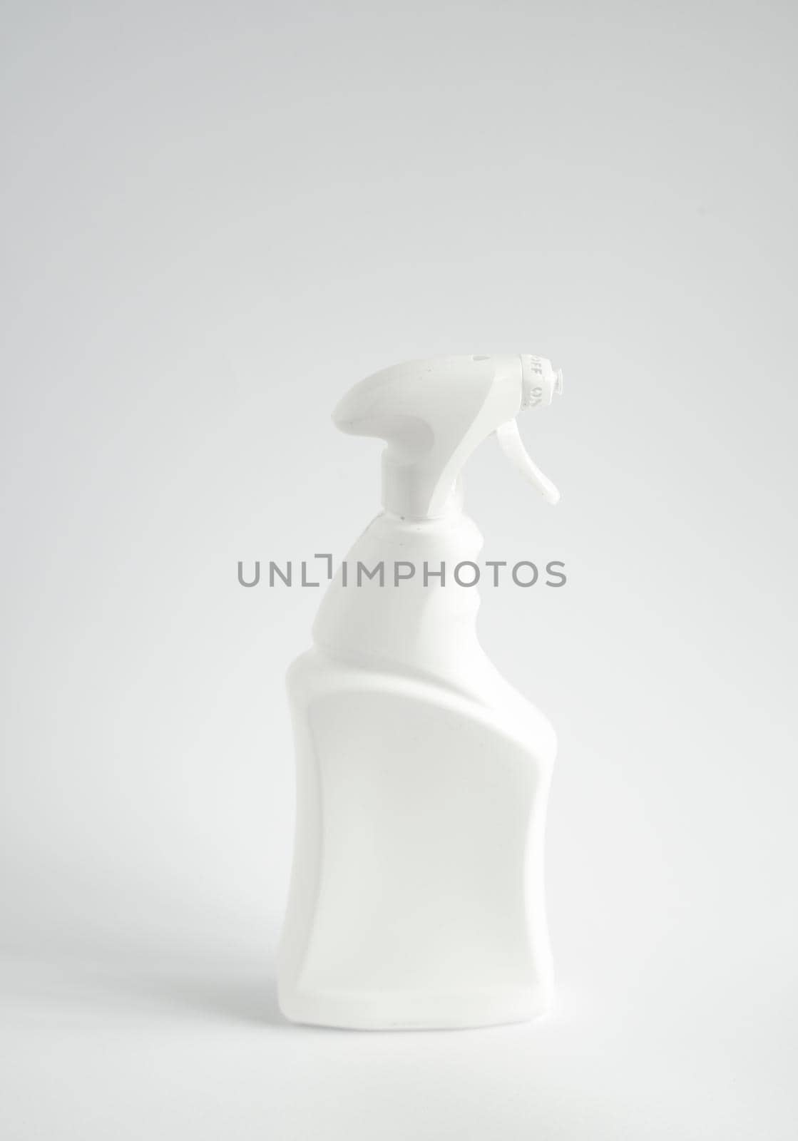 White blank plastic spray detergent bottle isolated on white background. Packaging template mockup