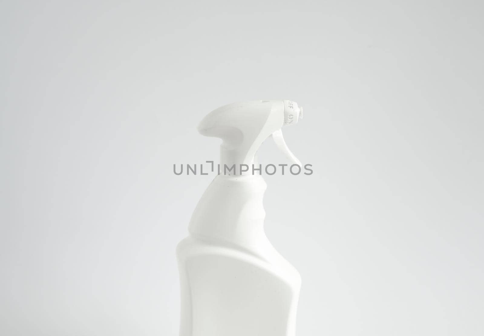 White blank plastic spray detergent bottle isolated on white background. Packaging template mockup