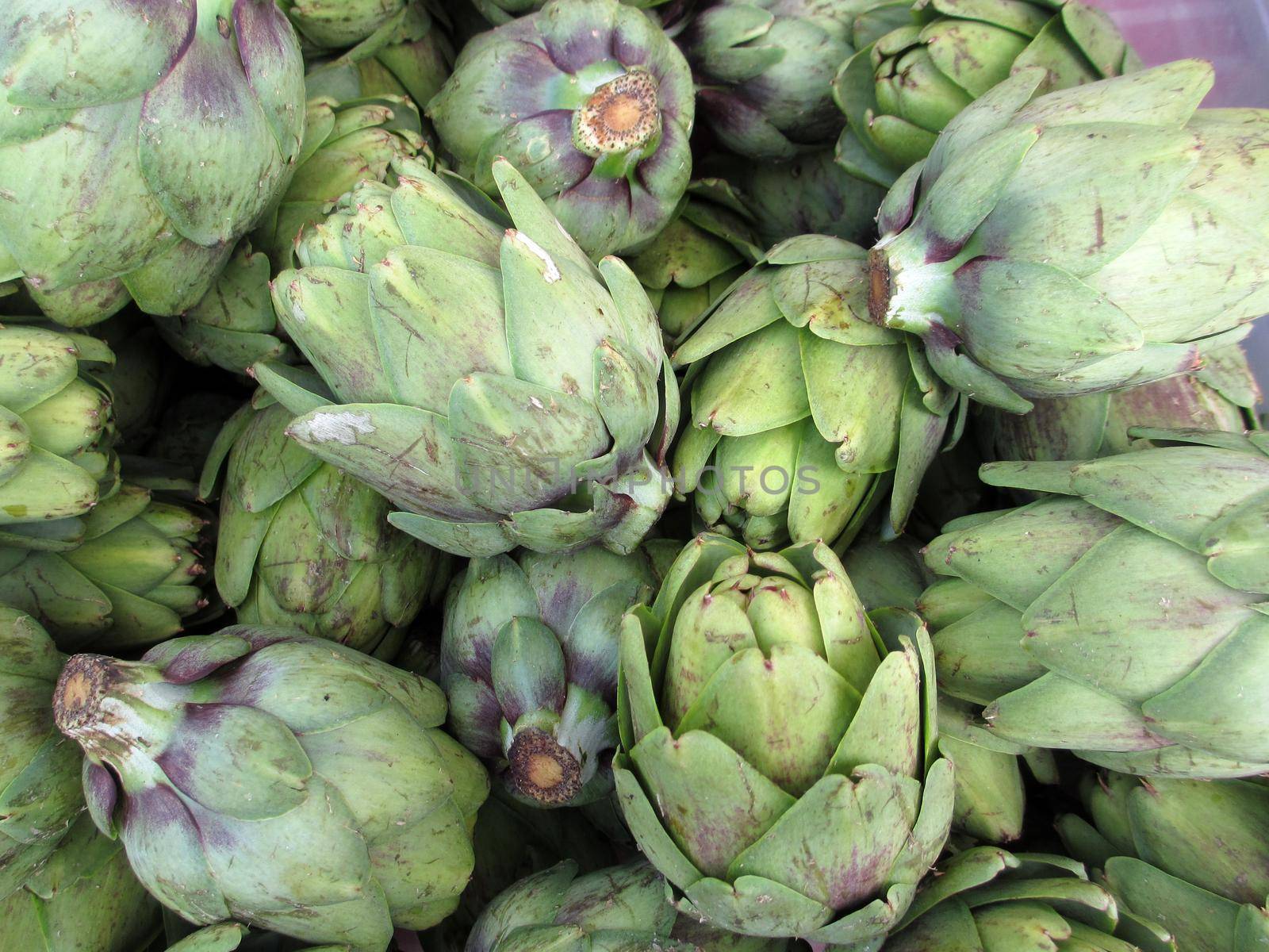 Pile of Artichoke on display at a farmers market in San Francisco, CA