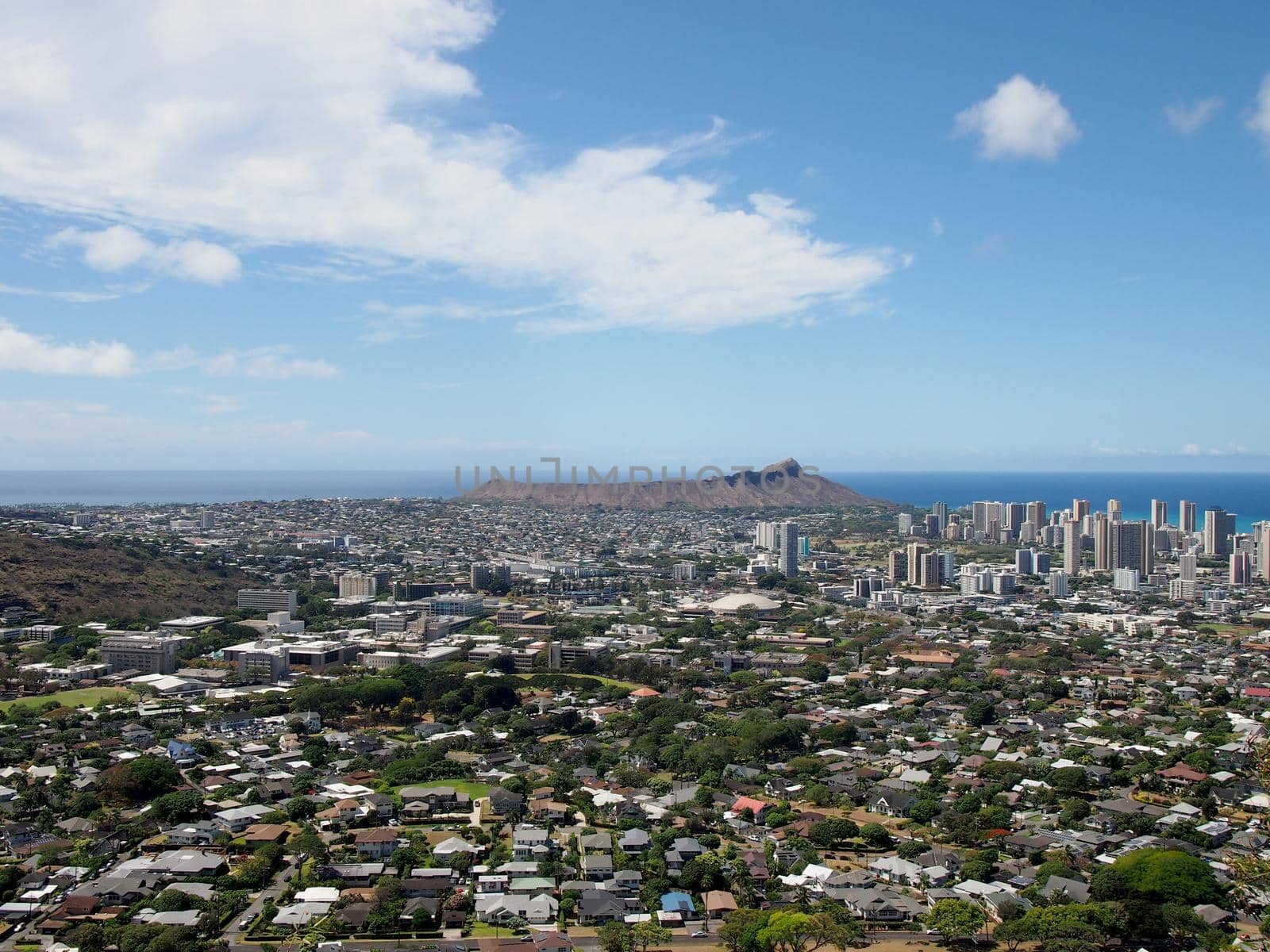 Aerial view of Diamondhead, Kapiolani Park, Waikiki, Ala Wai Canal and Kapahulu town by EricGBVD