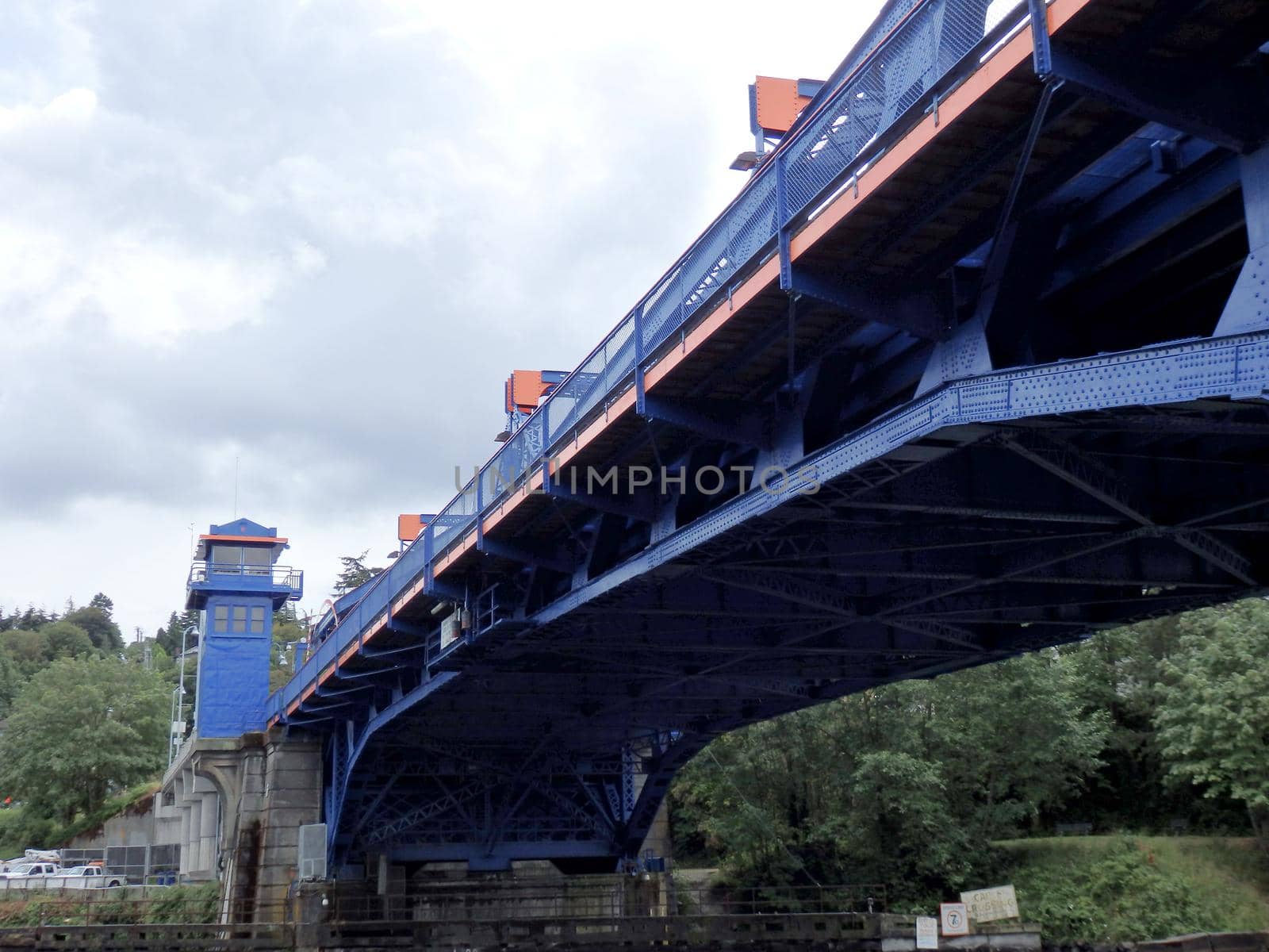 Fremont Bridge crosses over Union Lake  in Seattle, Washington.