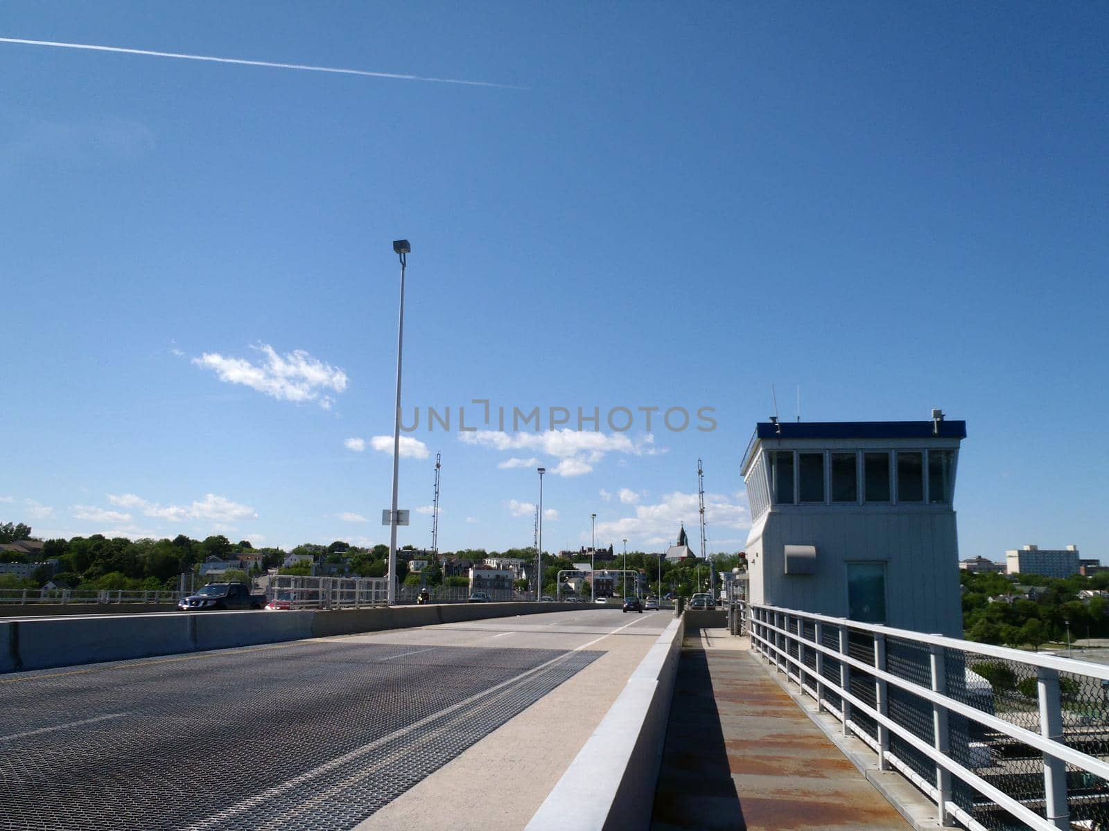 Casco Bay Bridge with the bridge tower in Portland, Maine.