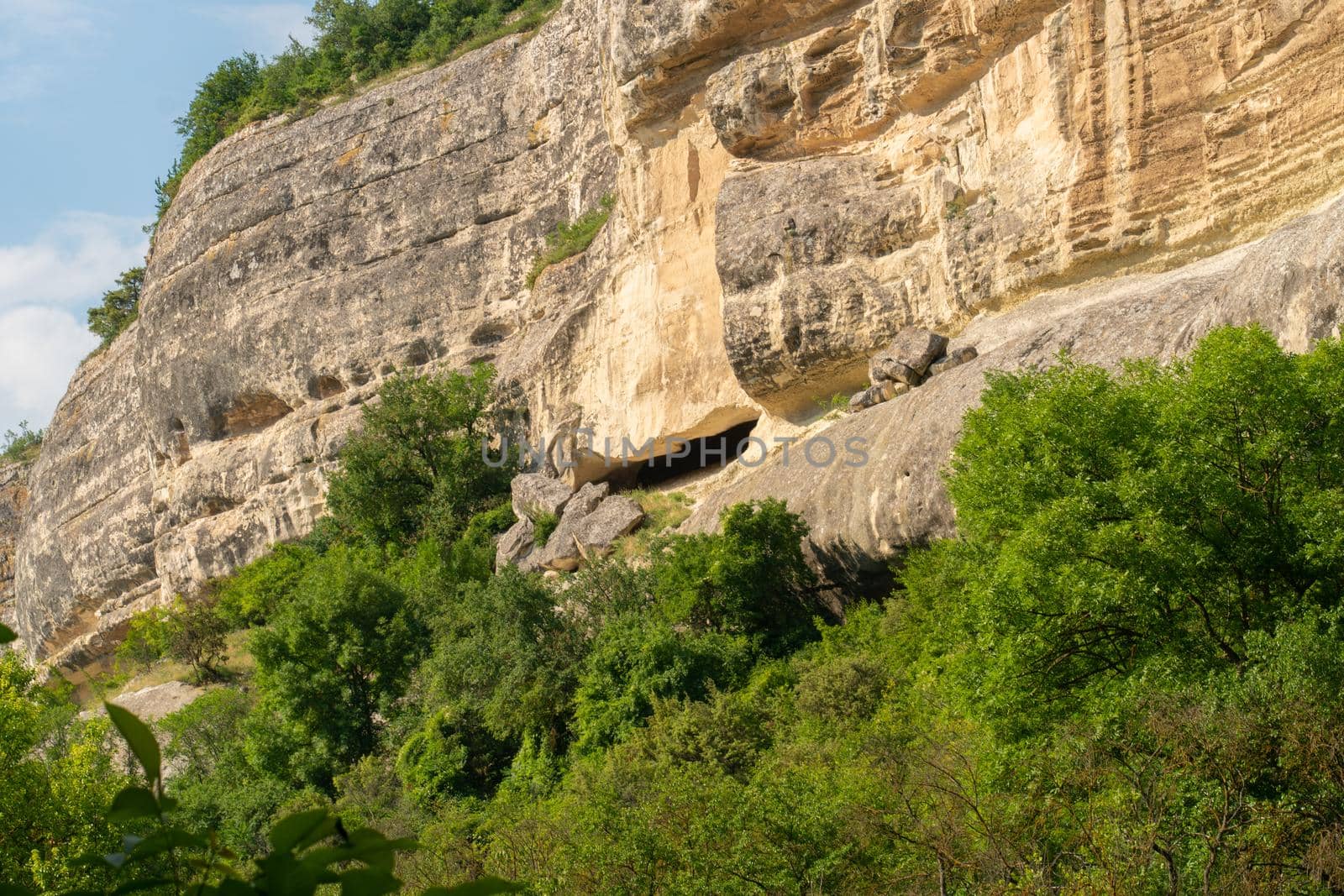 Ancient cave city chufut road bakhchisaray crimea medieval fortress old, for landscape building in architecture and settlement tree, autumn bakhchisarai. Defensive outdoors moutain,