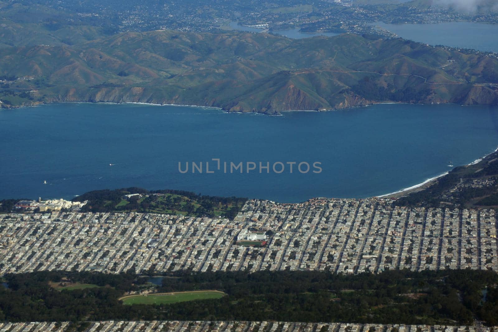 San Francisco and Marin County Coast seen from the Air.