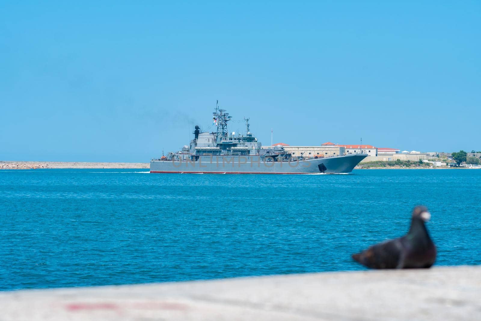RUSSIA, CRIMEA - JUL 08, 2022: Russian sevastopol military group russia navy day sky parade battleship, for boat crimea in battle and port outdoor, transport nautical. Destroyer gray missile, by 89167702191