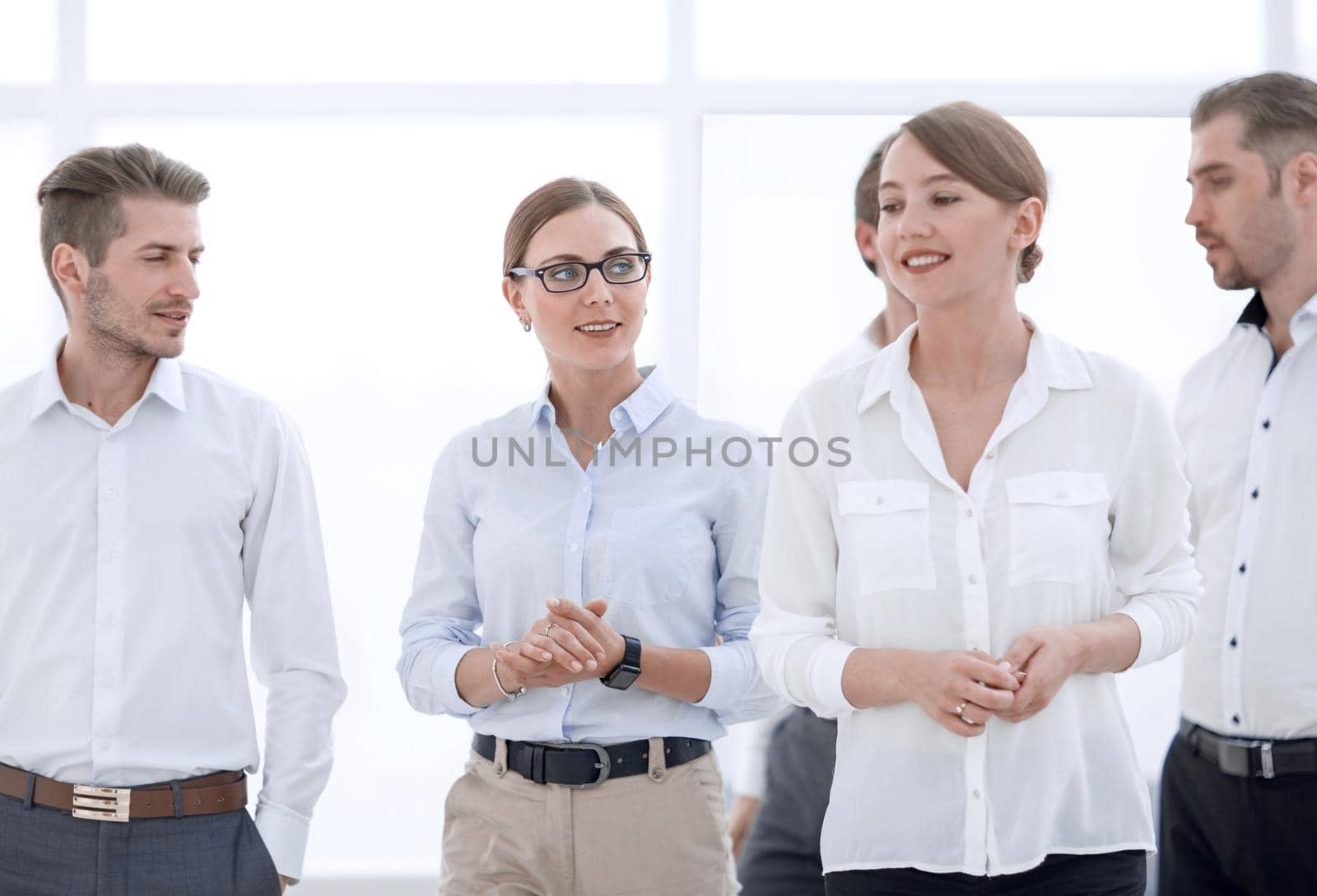 business team standing in a bright office.office weekdays