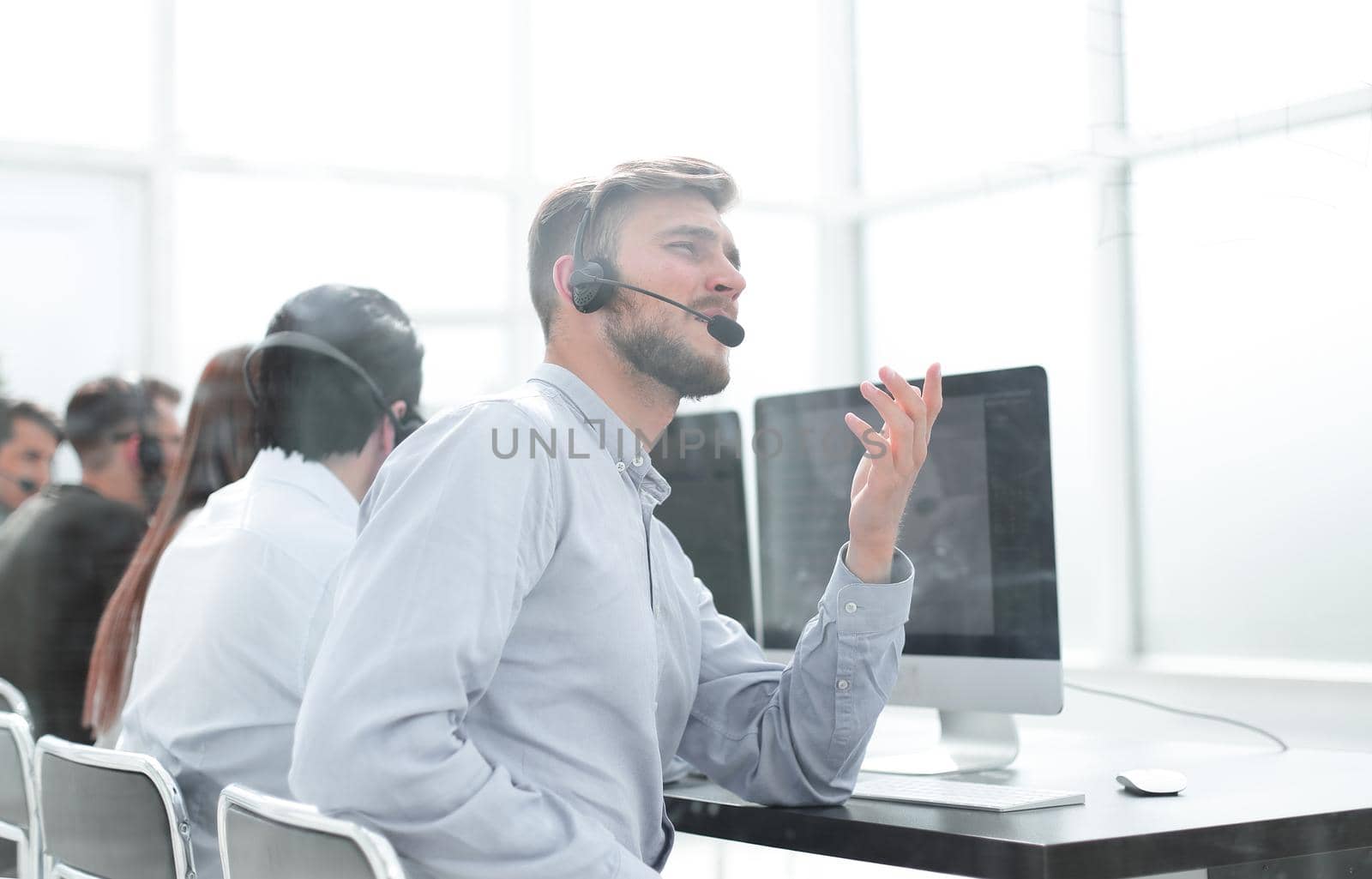 background image call center employees communicate with customers .photo with copy space