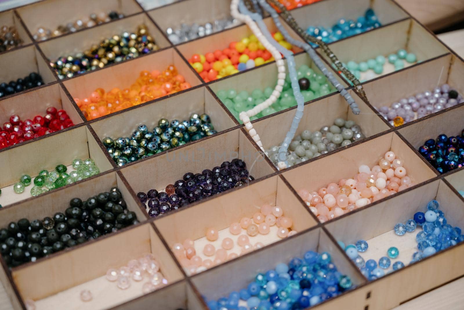 A variety of beads for necklaces and other jewelry.Various pearl beads close-up