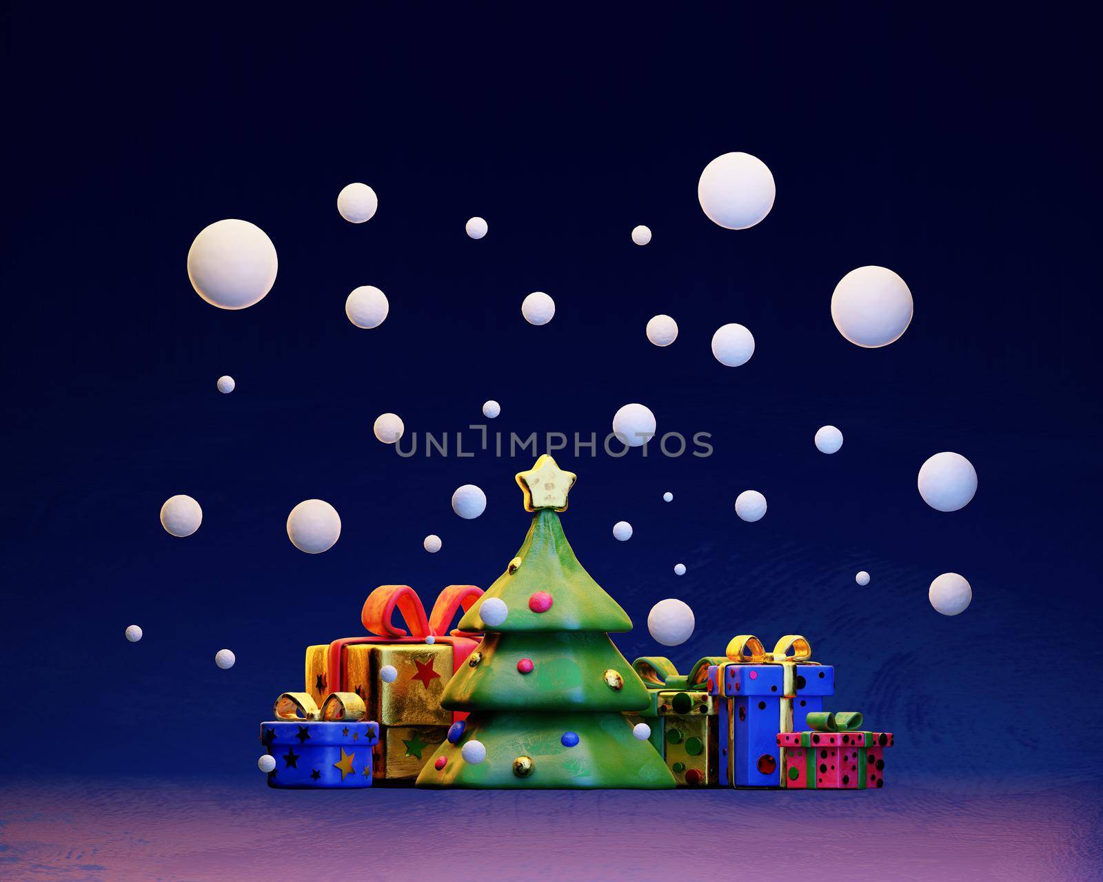 Christmas tree and gift boxes under snow clay illustration by Xeniasnowstorm