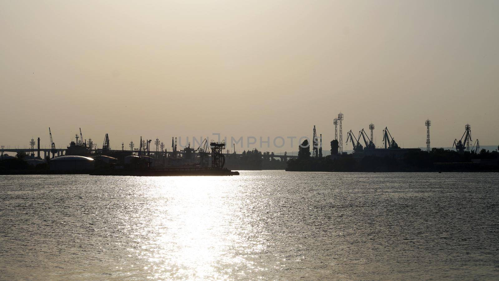 Sea port of Varna Bulgaria at sunset, cityscape by Annado