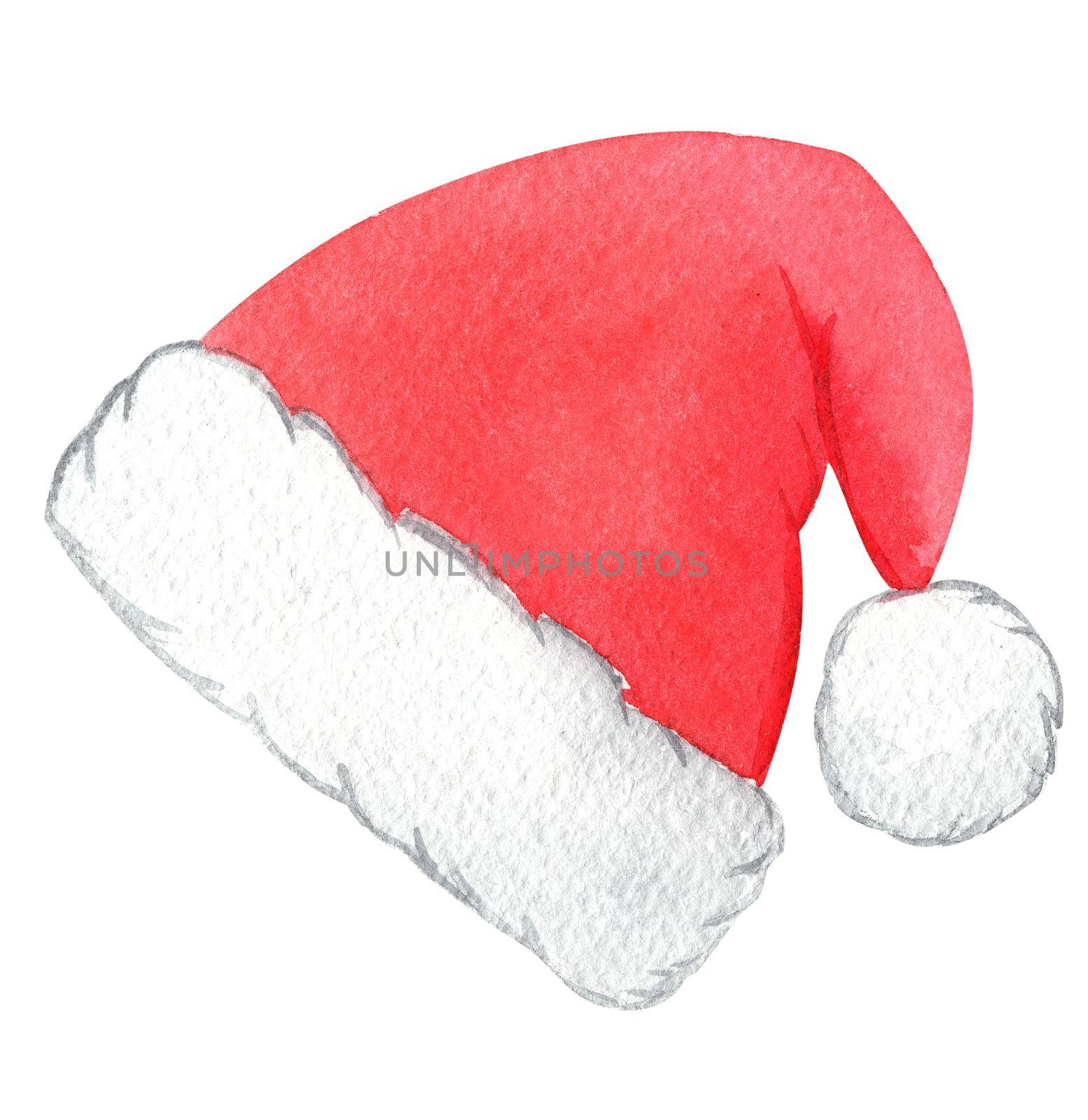 watercolor red santa hat isolated on white background