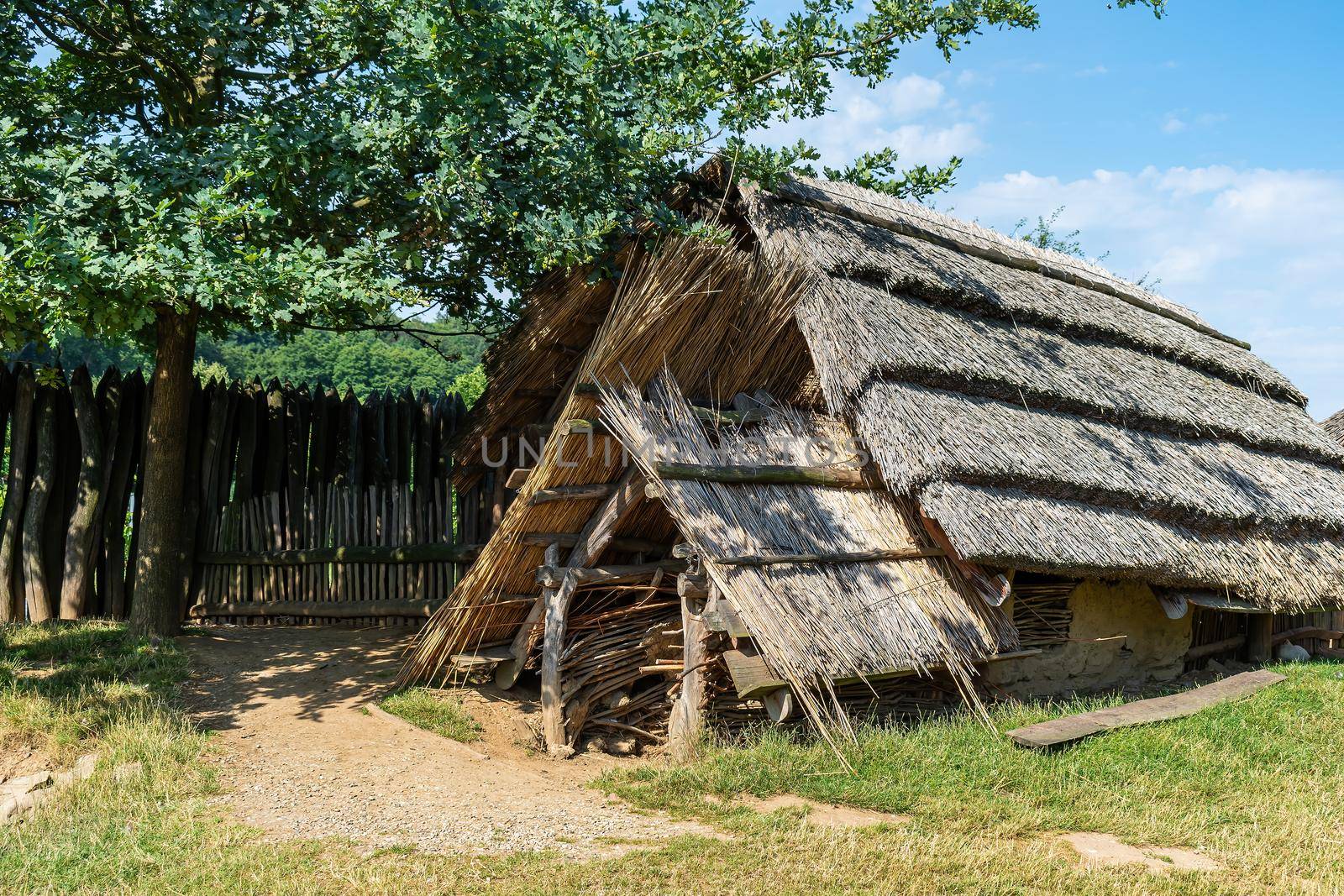 Modra open-air museum - museum Great Moravia. Old Slavic wooden house, a building for storing supplies 2